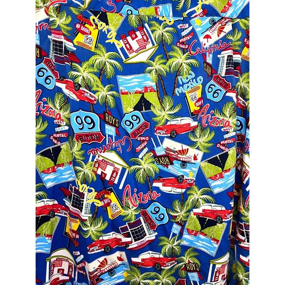 Hawaiian Retro Route 66 All Over Print Blue Vintage Button Up Shirt 3XL Pocket - Picture 6 of 9